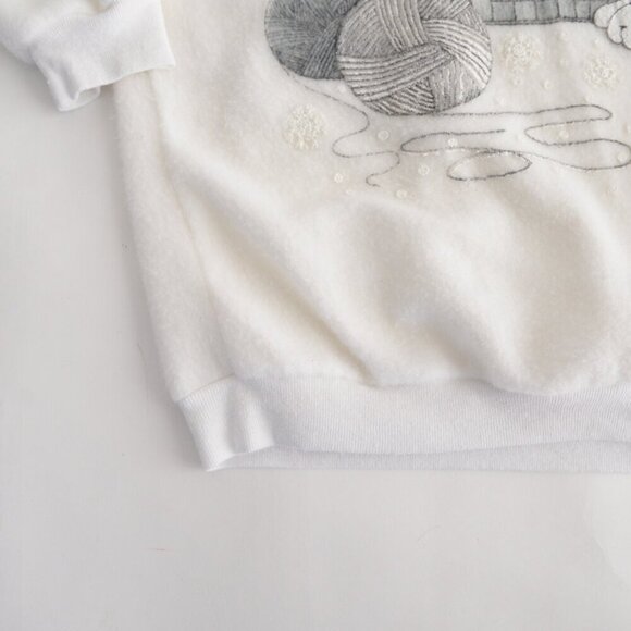 Vintage White Grey Dog Cat Christmas Puff Print Pullover Mock Neck Sweater L - Picture 10 of 12